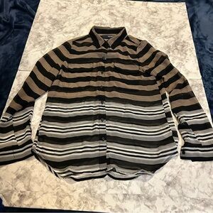 Women’s Old Navy Brown Black Striped Shear Long Sleeve Button Down Shirt Small
